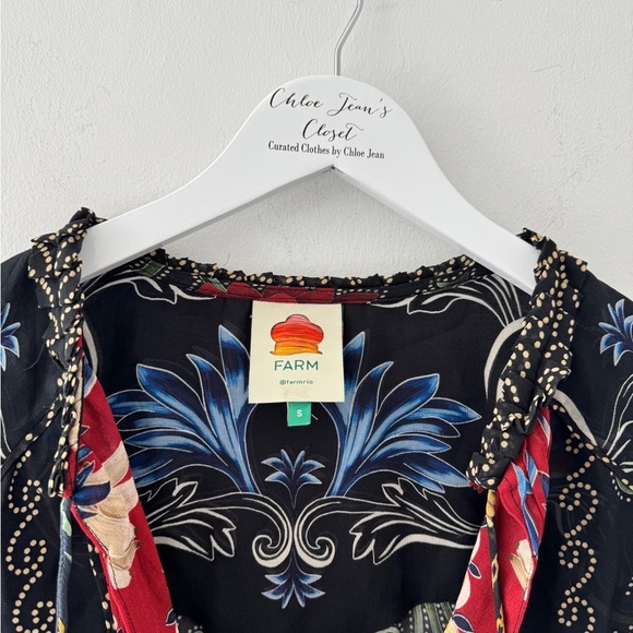 FARM RIO Black Mixed Arabesque Scarves Long Sleeve Mini Dress S - Picture 6 of 9